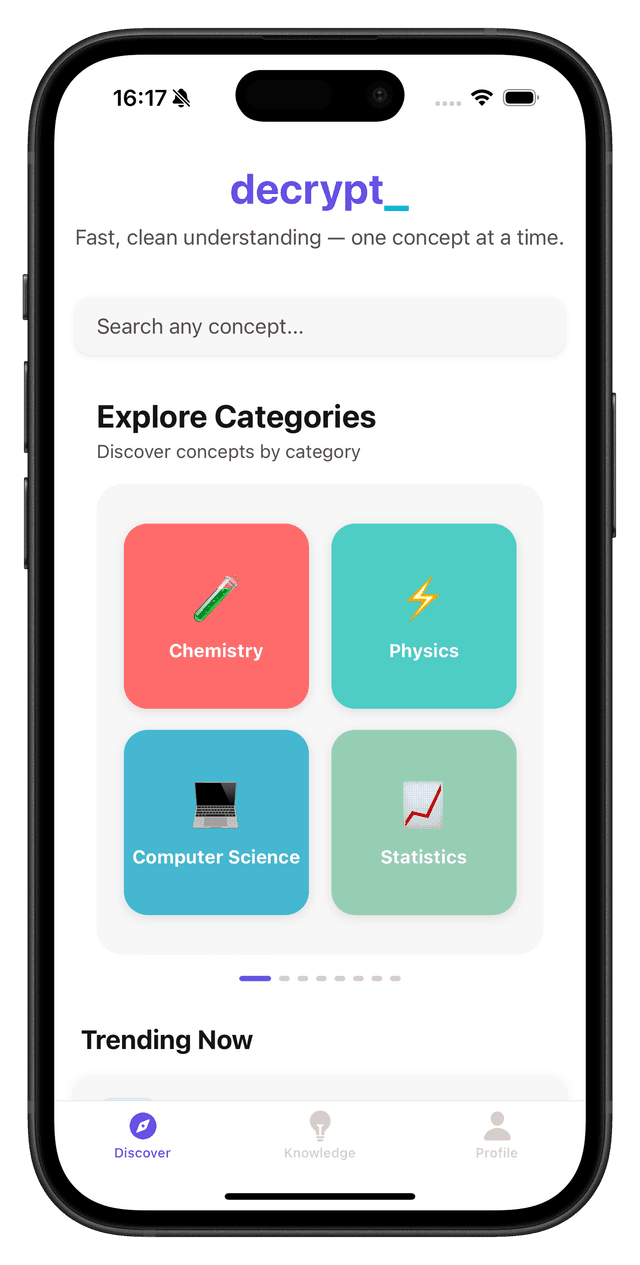 Home Screen - Browse concepts and topics